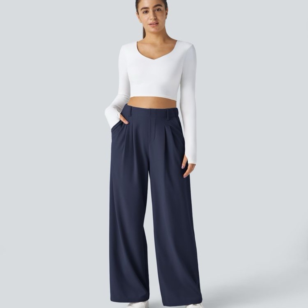 HALARA Pants! High Rise Navy blue waffle casual pants